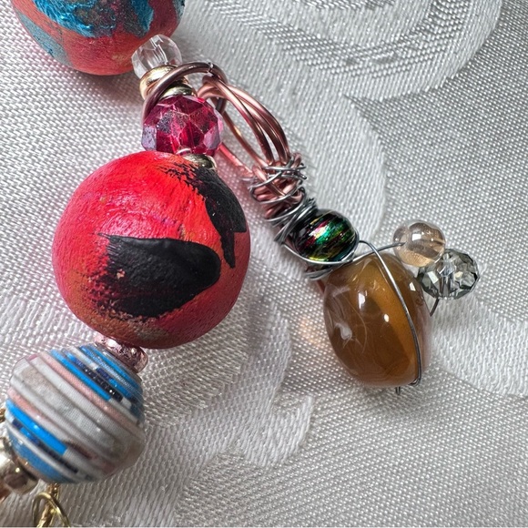Handmade Charm Bracelet with Hand-Painted Beads & Wire-Wrapped Accents 6-7 3130 - Picture 13 of 13